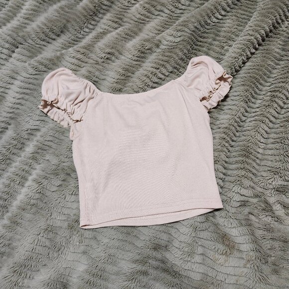 Beige Ribbed Milkmaid blouse - Picture 2 of 3